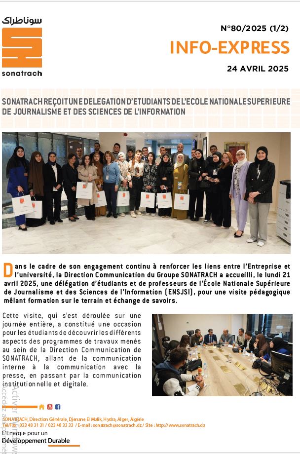 Rencontre professionnelle : visite de la Cellule Médias et Communication de Sonatrach